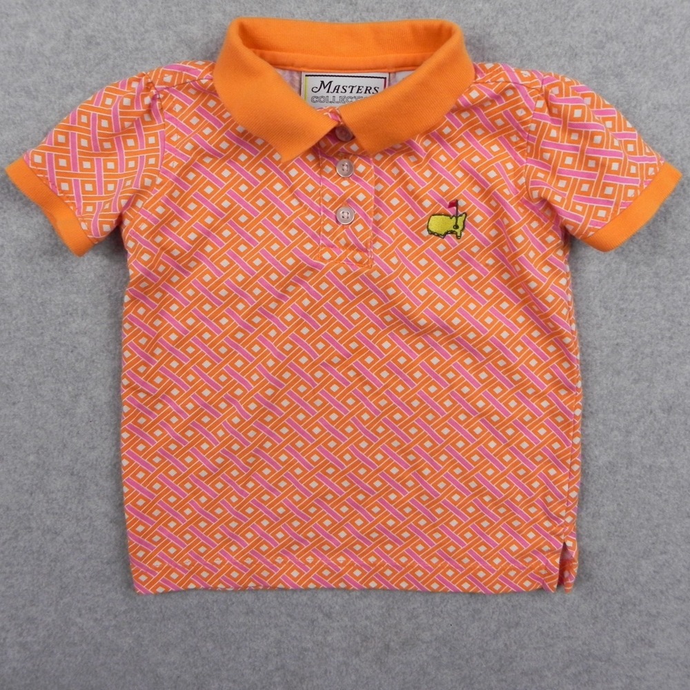 Masters Collection Polo Shirt Girls 2T Toddler Orange Geometric Short Sleeve